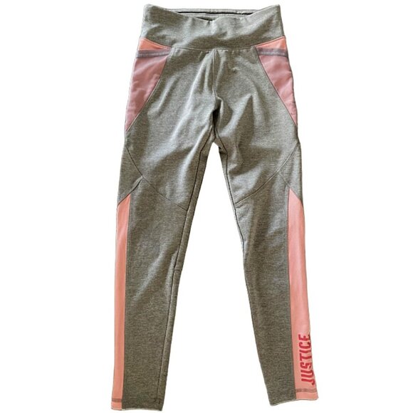 Justice Active Kids Yoga Pink Gray Color Mesh Block Leggings Size 8 - Picture 3 of 9
